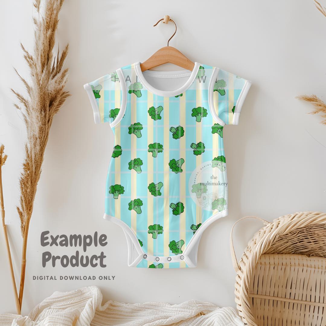 Broccoli Stripes Veggie Baby Seamless Pattern Hand Drawn PNG Digital Paper Sublimation Fabric Surface Design Vinyl