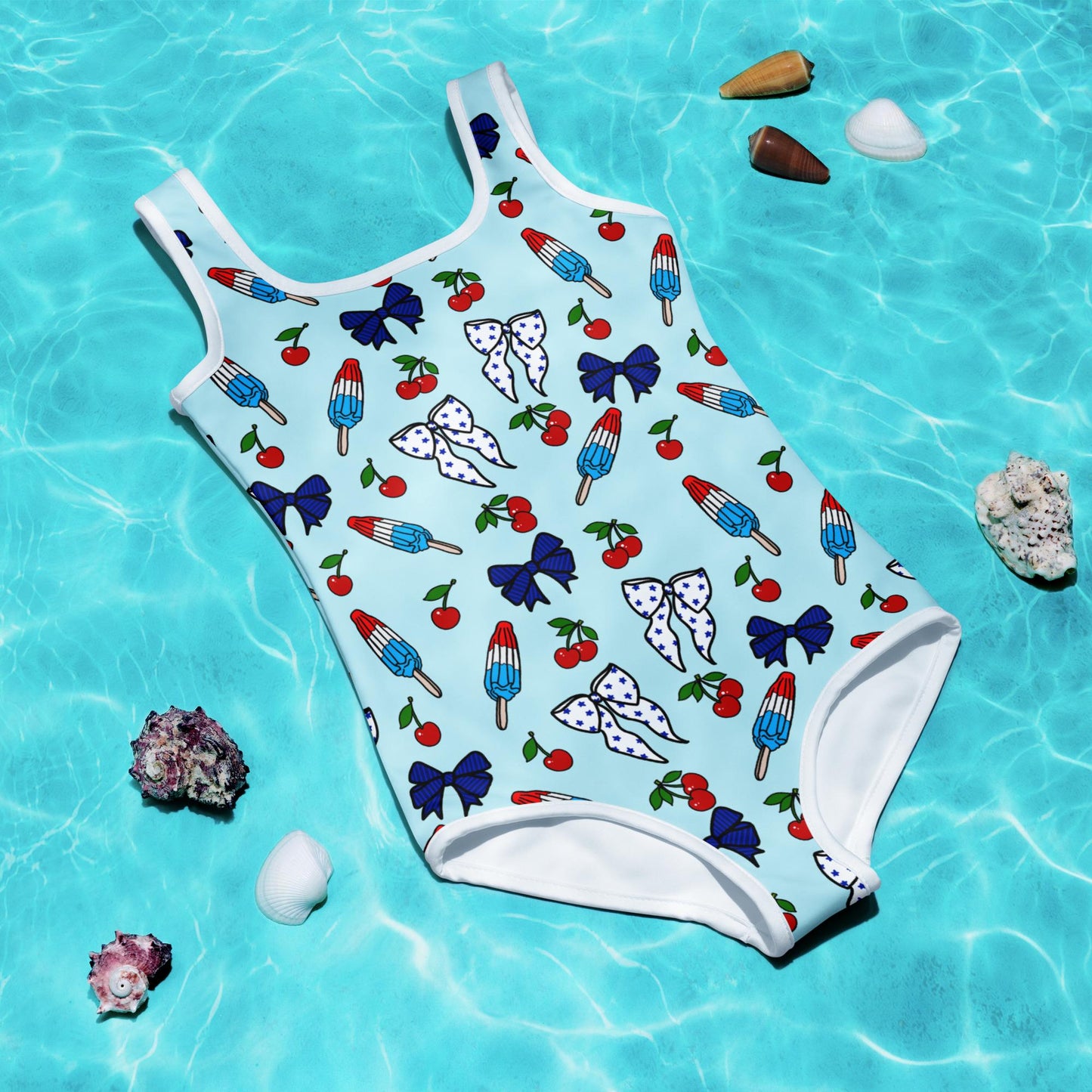 Popsicles Cherries and Bows All-Over Print Kids Swimsuit Cute Summery Style