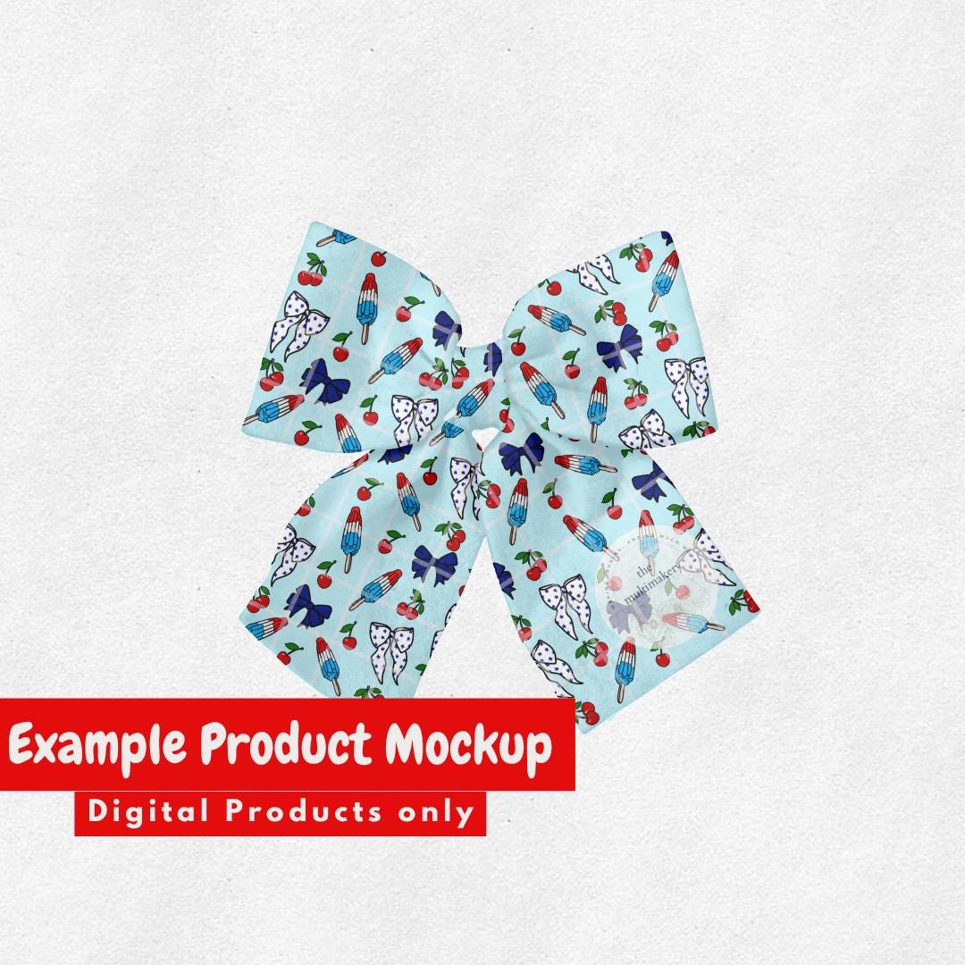 Popsicles Cherries and Bows Red White and Blue Summer Seamless Pattern Hand Drawn PNG Digital Paper Sublimation Fabric Surface Design