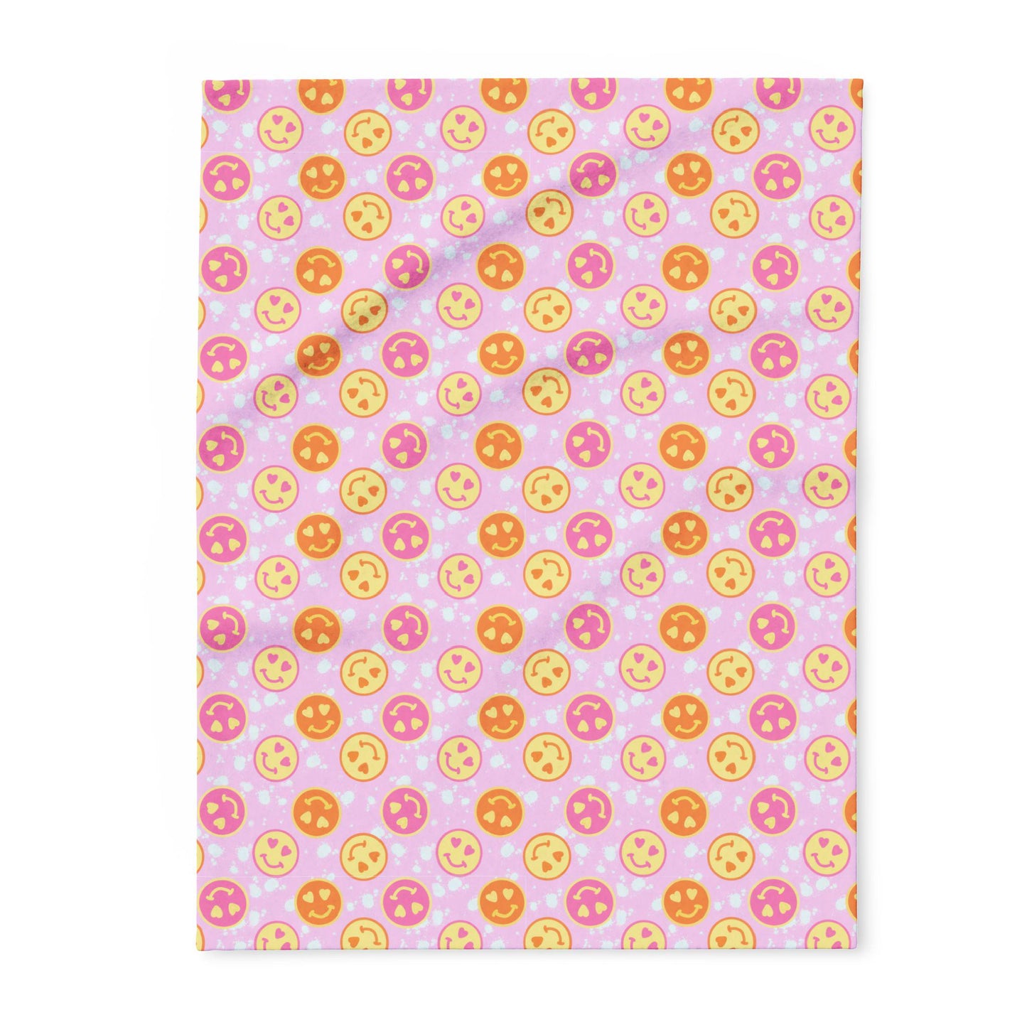 Smiley Faces Love Heart Eyes Pink Orange Yellow Printed Fleece Blanket Cozy Throw