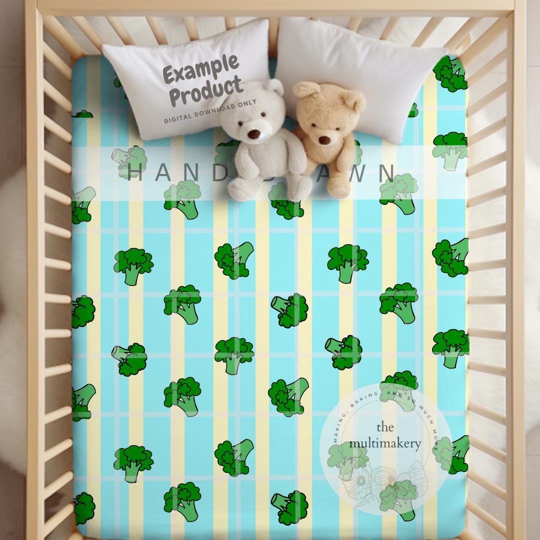 Broccoli Stripes Veggie Baby Seamless Pattern Hand Drawn PNG Digital Paper Sublimation Fabric Surface Design Vinyl