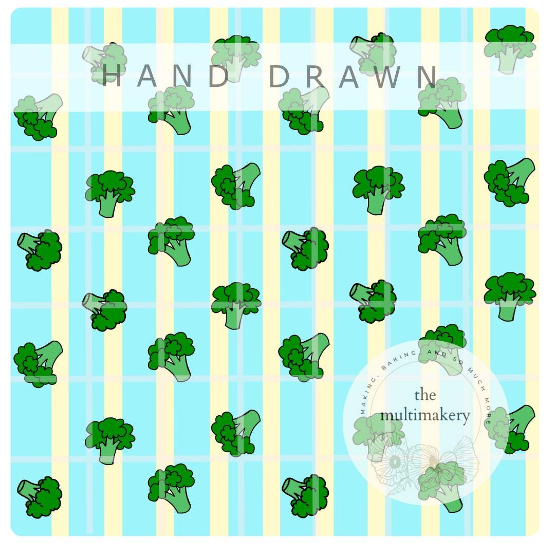 Broccoli Stripes Veggie Baby Seamless Pattern Hand Drawn PNG Digital Paper Sublimation Fabric Surface Design Vinyl