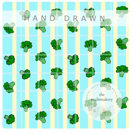 Broccoli Stripes Veggie Baby Seamless Pattern Hand Drawn PNG Digital Paper Sublimation Fabric Surface Design Vinyl