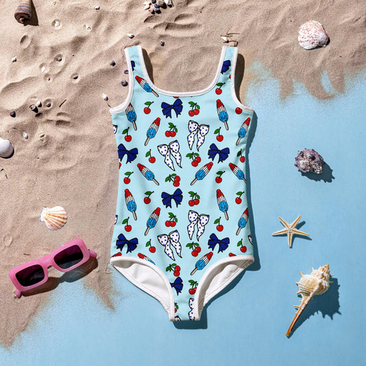 Popsicles Cherries and Bows All-Over Print Kids Swimsuit Cute Summery Style